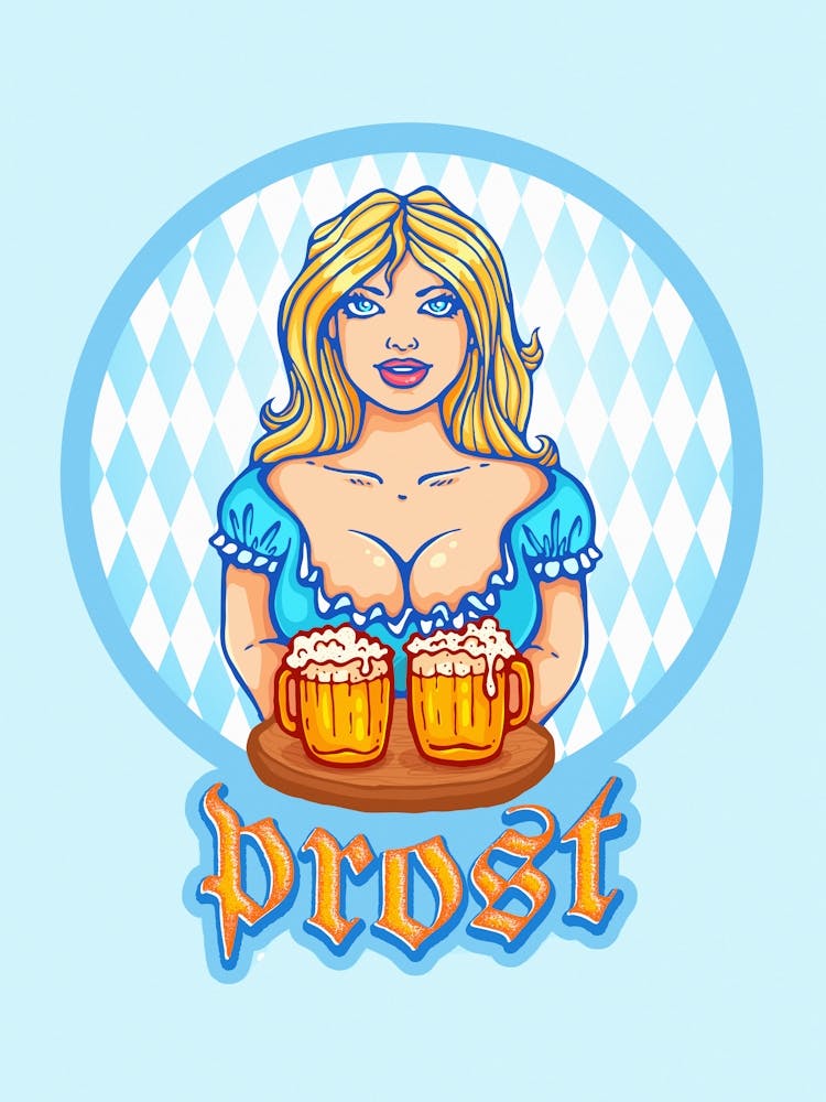 Girl With Beer Mugs for Oktoberfest
