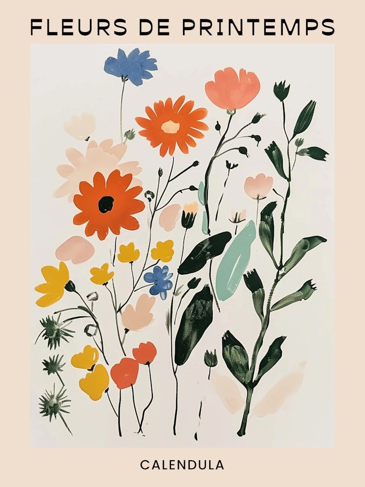 Spring Floral French Poster  Calendula 3