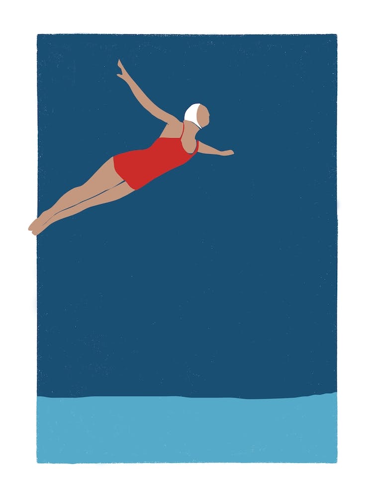 Art Deco Style Diving woman in navy blue