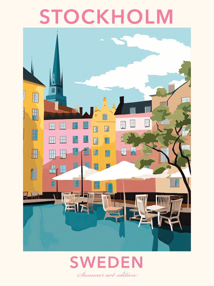 Stockholm, Schweden, Illustration in flachen Pastelltönen 2 Poster
