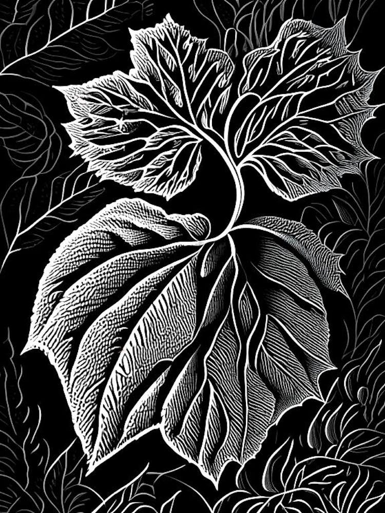 Raspberry Leaf Linocut 7