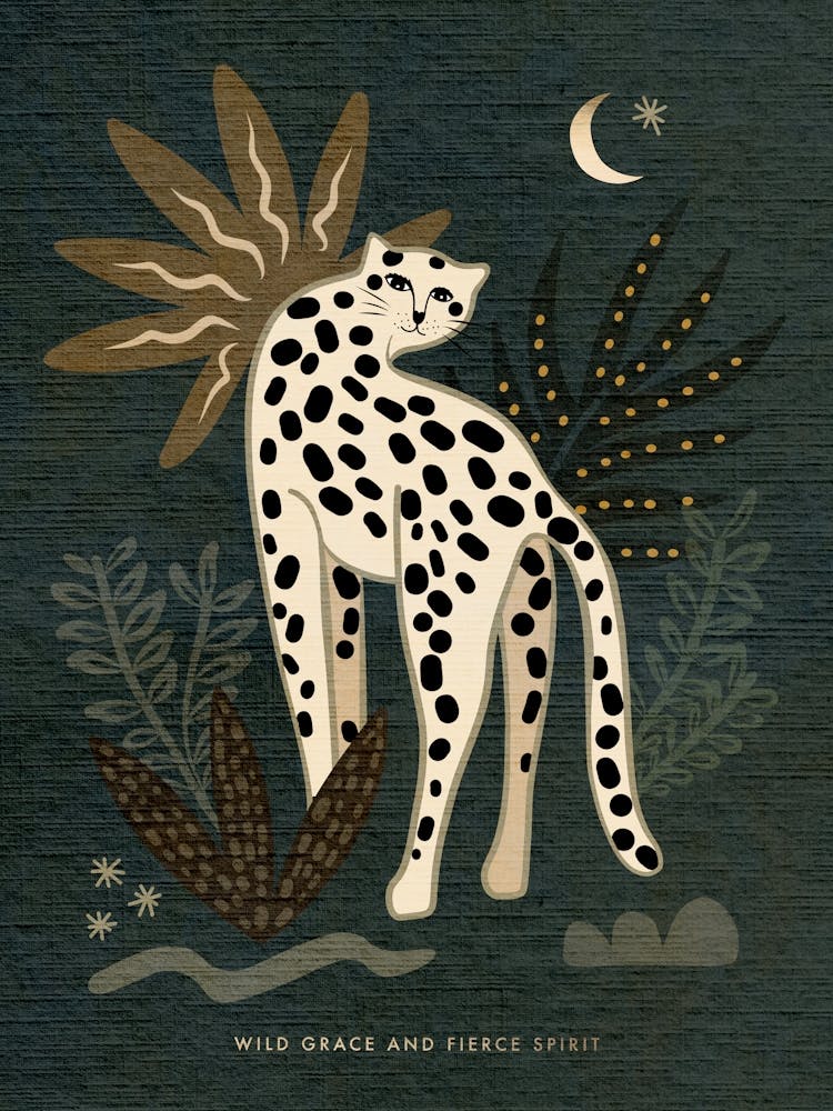 Celestial & Moody Big Cat Leopard by the Moon - Fierce Spirit