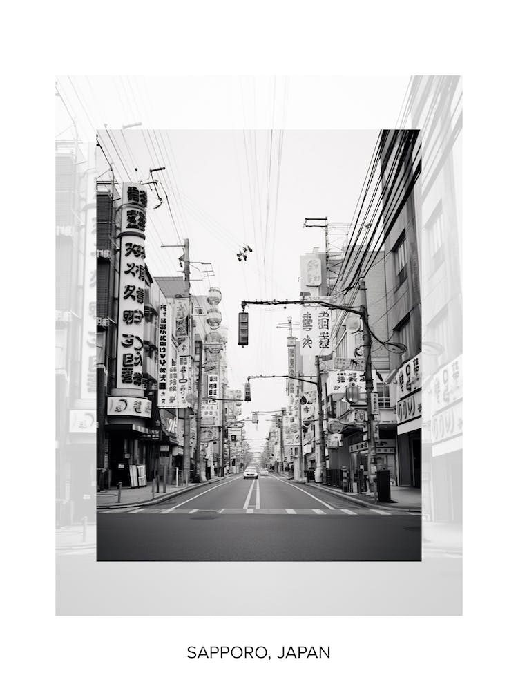 Poster Of Sapporo, Japan, Black And White Old Photo 4