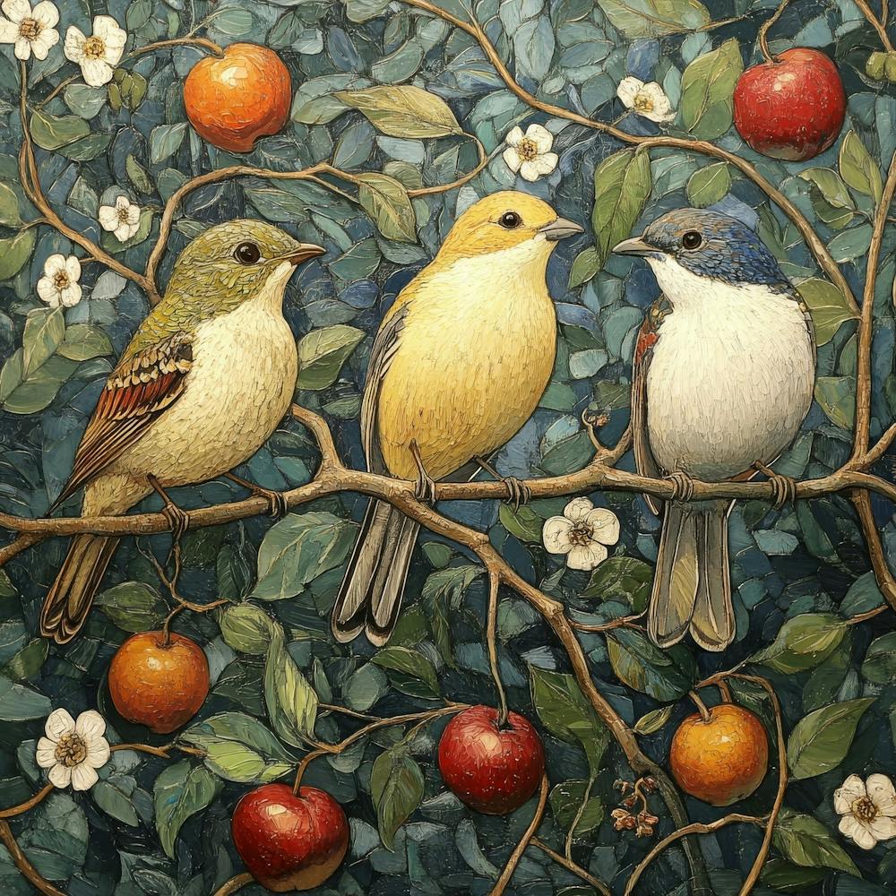 Three Birds On A Branch Art 6