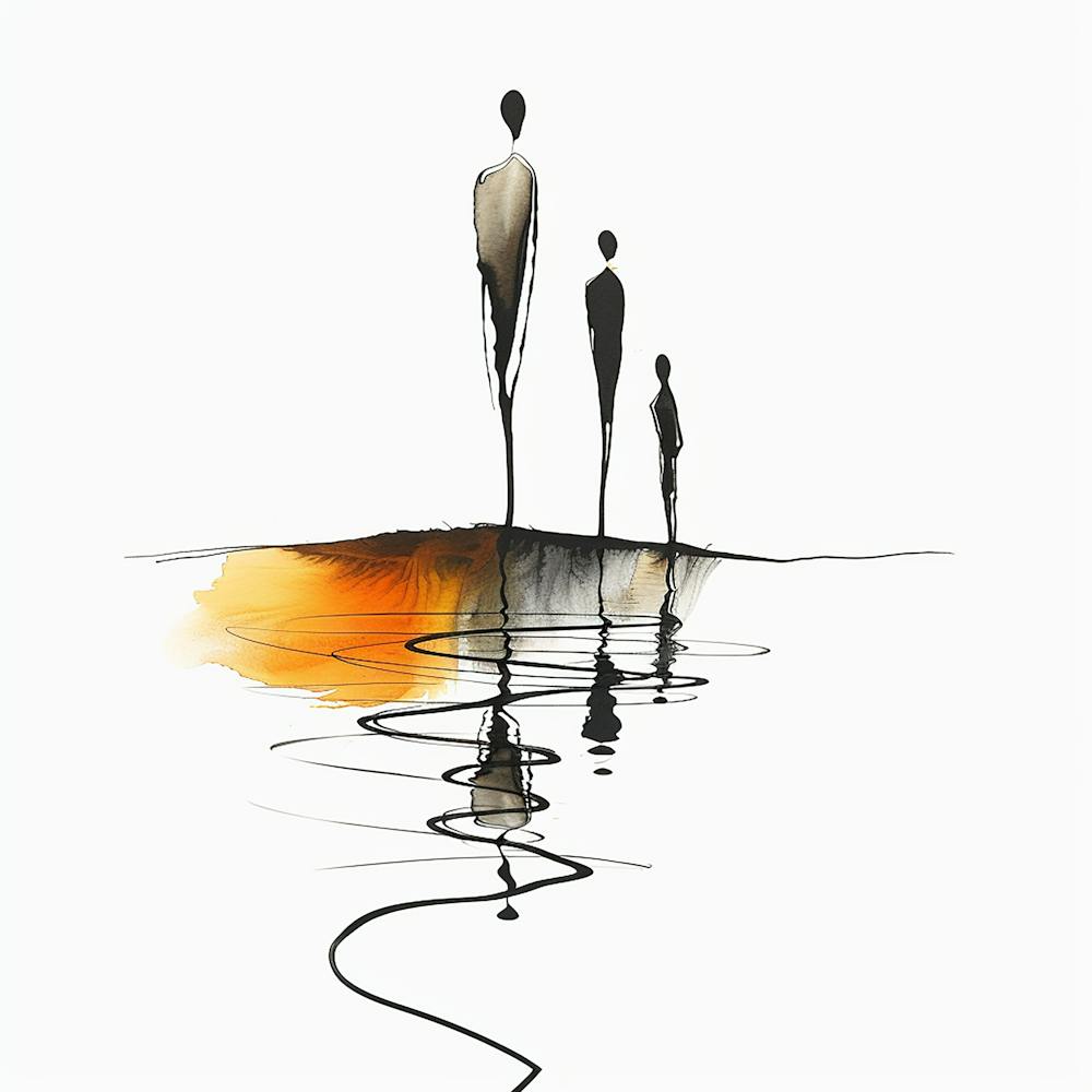 Three People Standing In Water with reflection - Line Art, city wall art, colorful wall art, home decor, minimal art, modern wall art, wall art, wall decoration, wall print colourful wall art, decor wall art, digital art, digital art download, interior wall art, downloadable art, eclectic wall, fantasy wall art, home decoration, home decor wall, printable art, printable wall art, wall art prints, artistic expression, contemporary, modern art print,