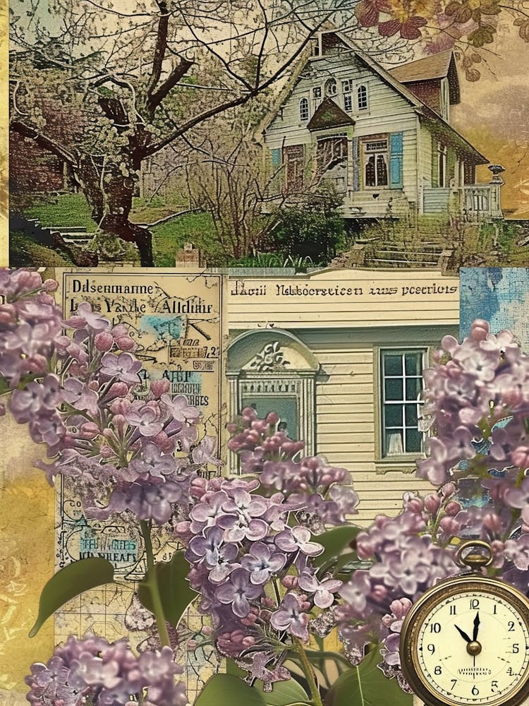 Lilac Flowers Scrapbook Collage Cottage 3