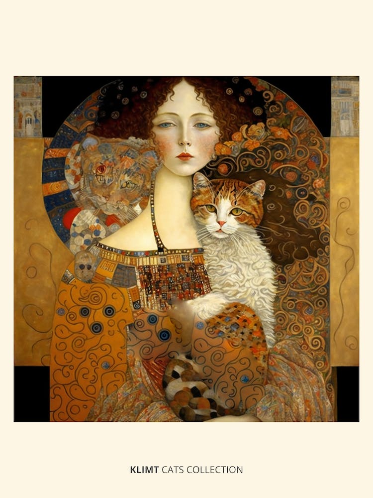 Gustav Klimt  Style Woman And Cats Collection