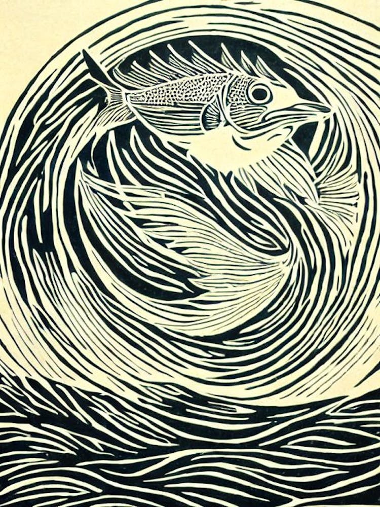 Flying Fish II Linocut