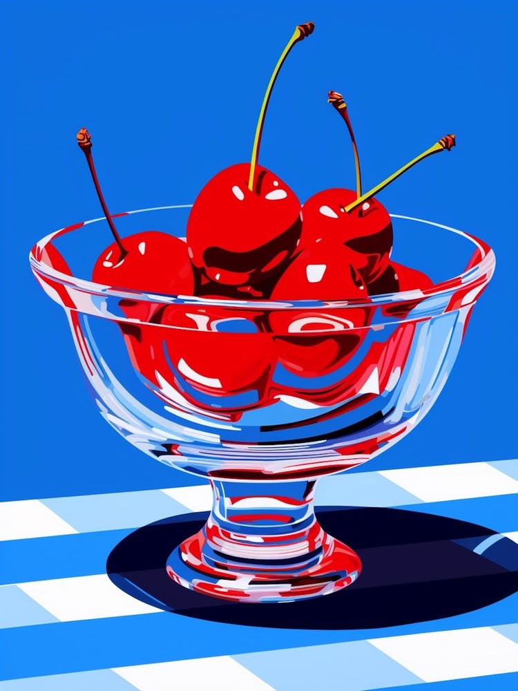 Pop Art Cherries Blue Background 2