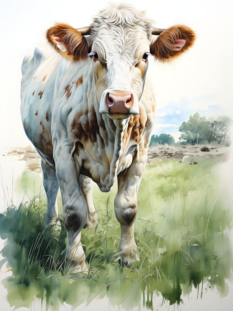 Pastoral Palette Watercolor Cow