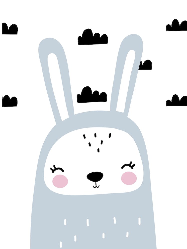 Scandi Grey Bunny With Clouds