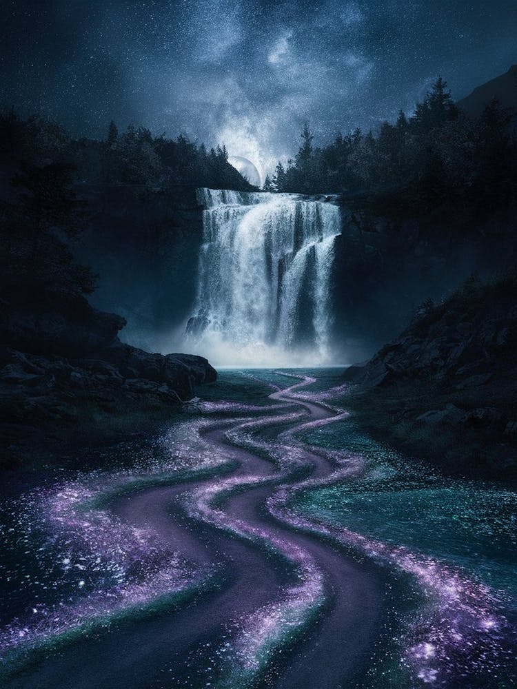 Waterfall At Night