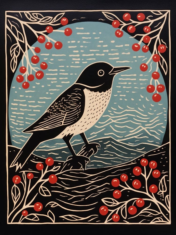 Vintage Bird Linocut Dipper 3