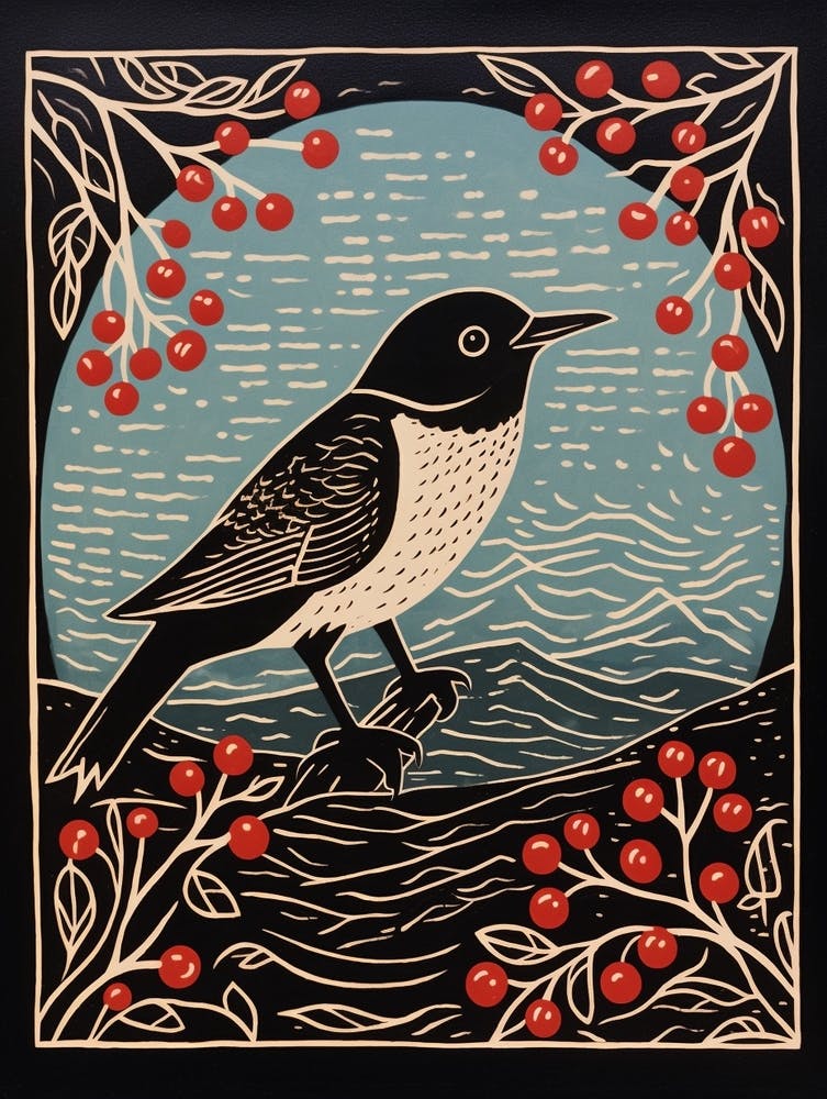 Vintage Bird Linocut Dipper 3