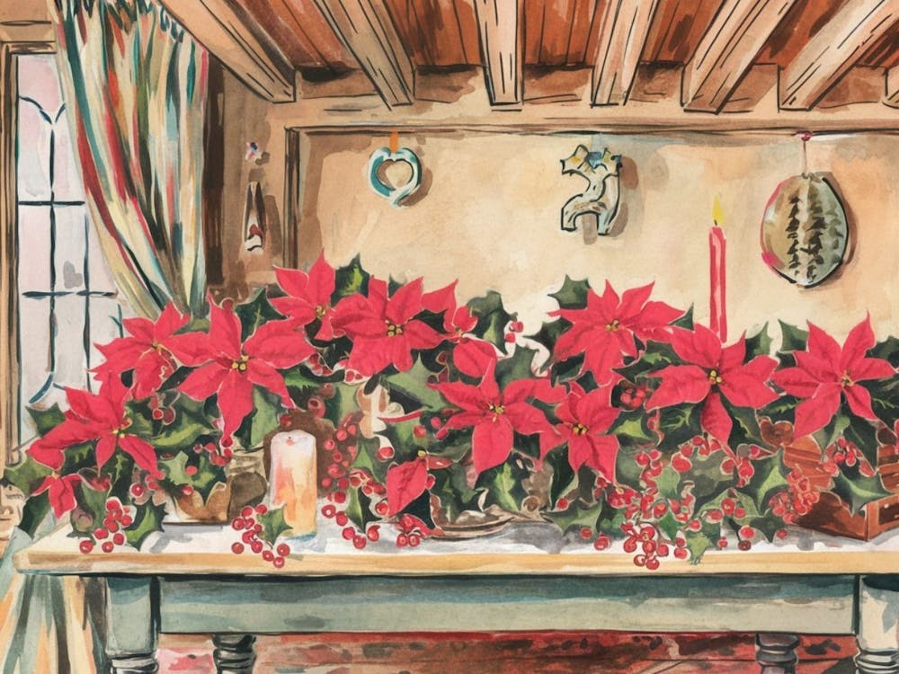 Vintage Poinsettia Elegance - Festive Floral