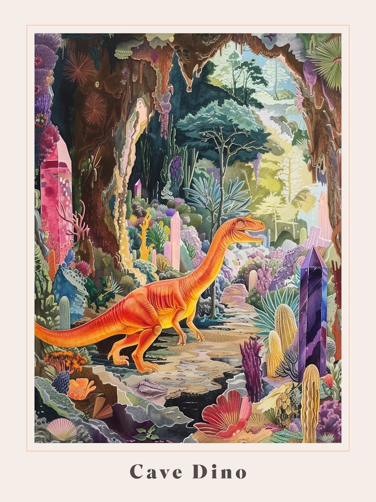 Colourful Dinosaur In A Crystal Cave 2 Poster