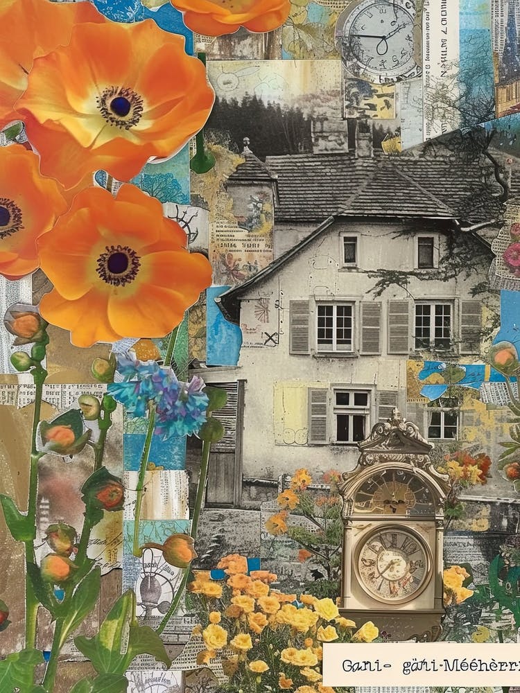 Fleurs Oranges Collage style Scrapbook Cottage 1