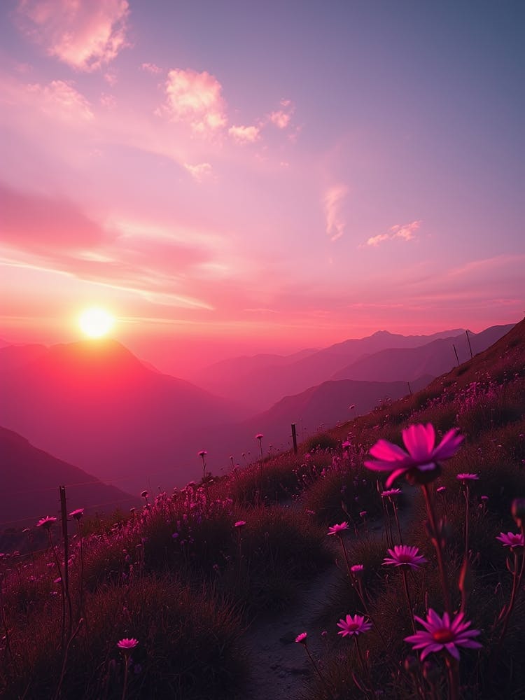 Sunset With Flowers