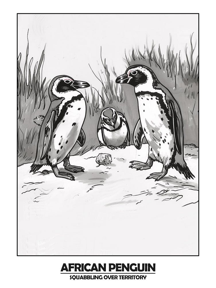 Penguin Squabbling Over Territory Poster