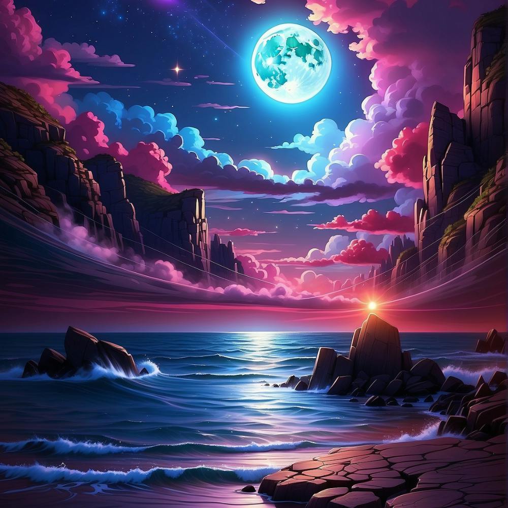 Full Moon Over The Ocean