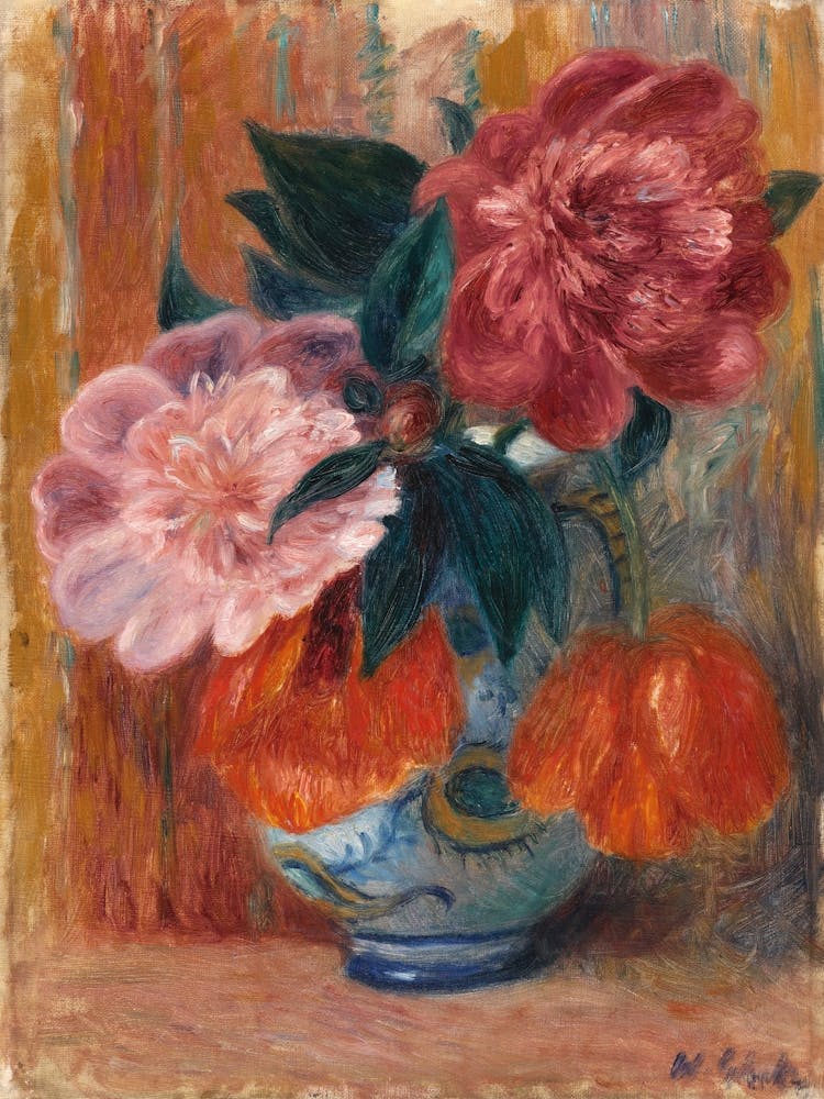 Peonies In A Blue Vase
