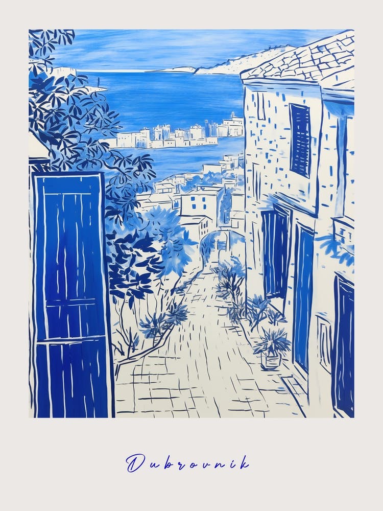 Dubrovnik Kroatien 2 Mediterran-Blau Zeichnungs-Poster