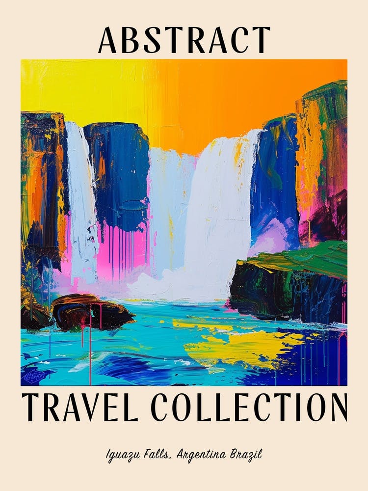 Abstract Travel Collection Poster Iguazu Falls Argentina Brazil 1