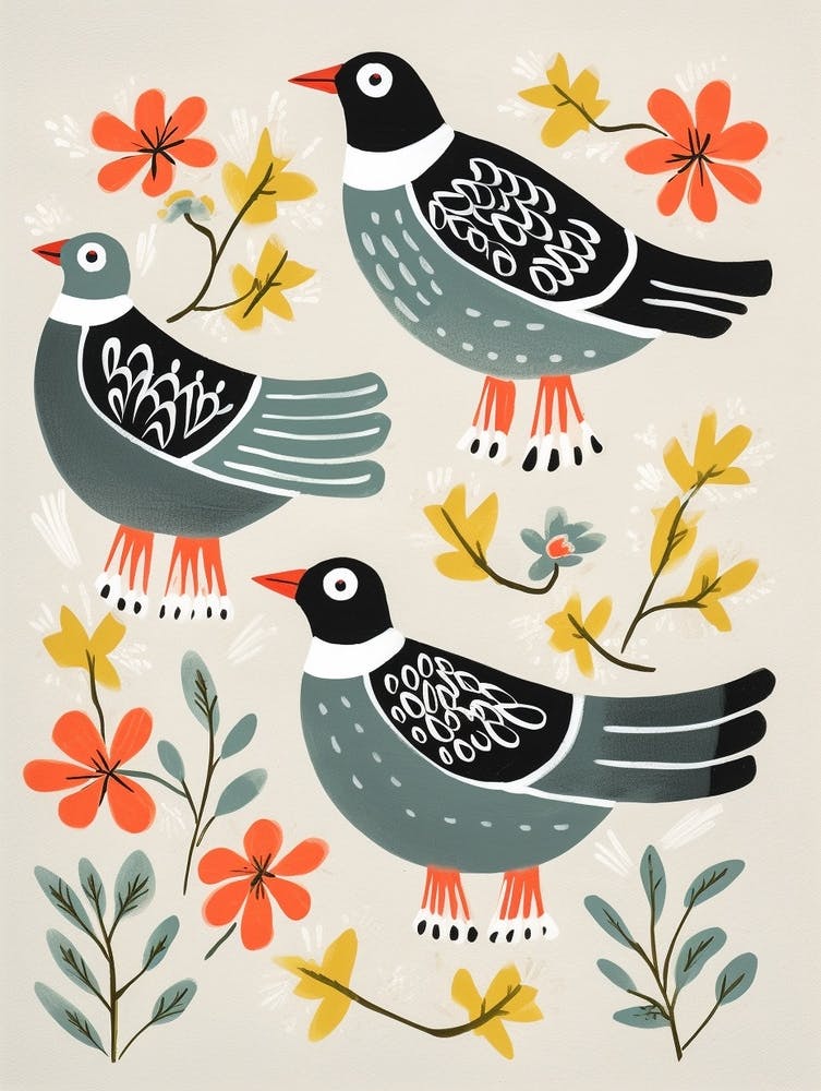 Folk Style Bird Painting Grey Plover 4