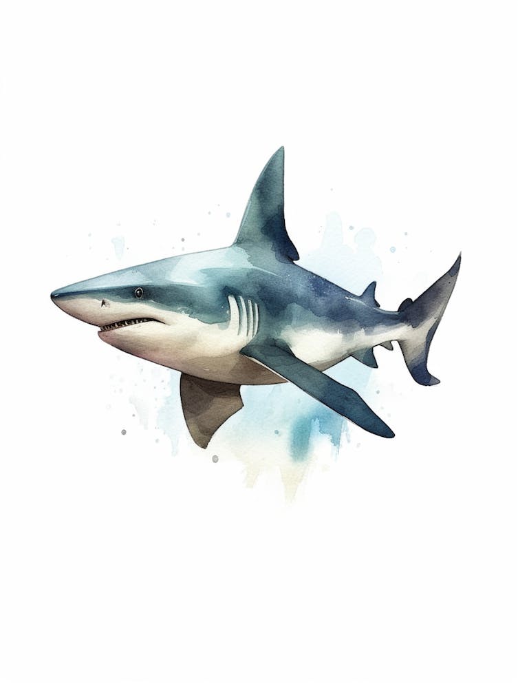 Cartoon Watercolour Blacktip Shark Kids Nursery 4