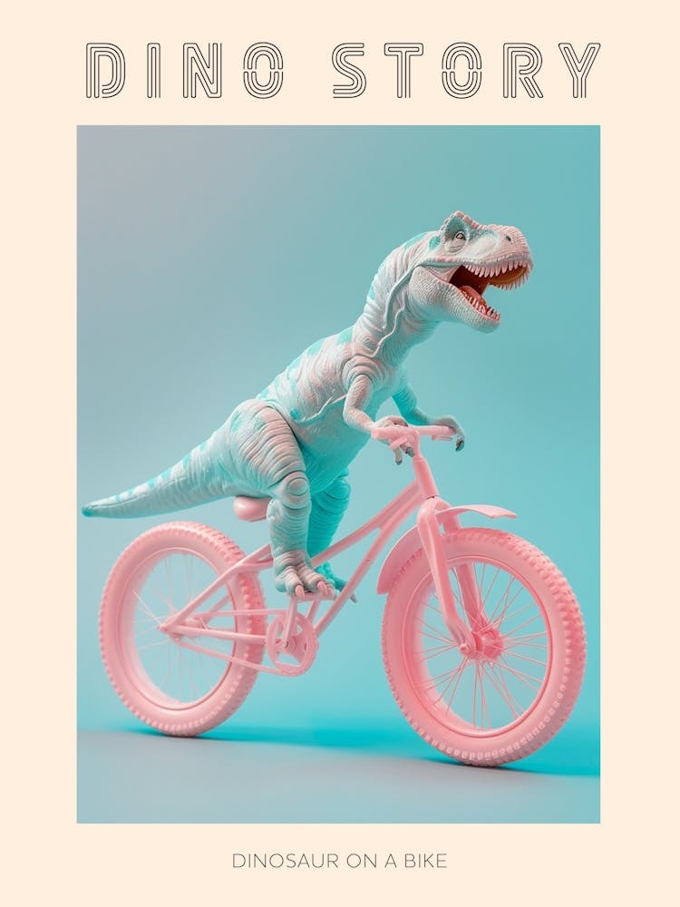 Pastell Spielzeugdinosaurier auf einem Fahrrad 4 Poster