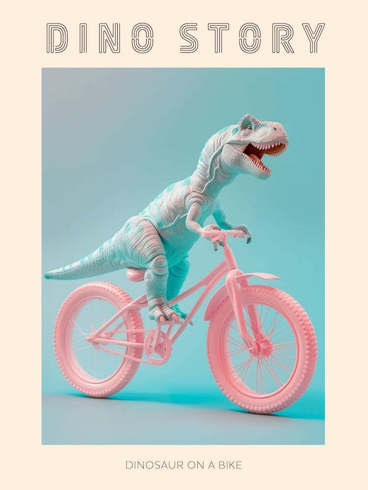 Pastel Toy Dinosaur On A Bike 4 Poster