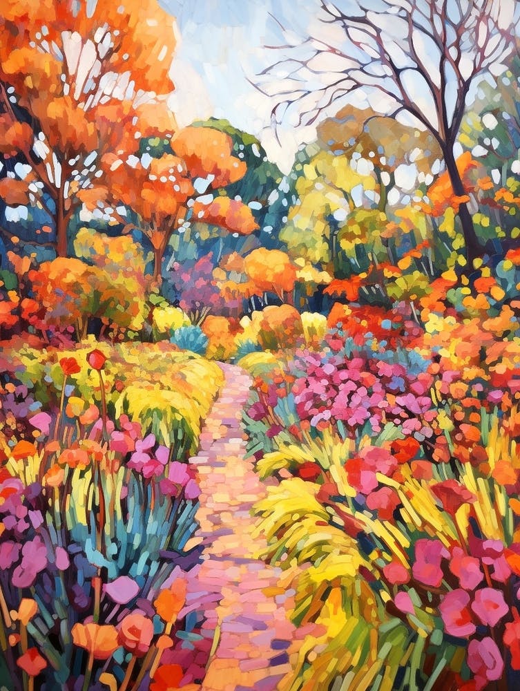 Autumn Gardens Painting Brooklyn Botanic Garden Usa 1