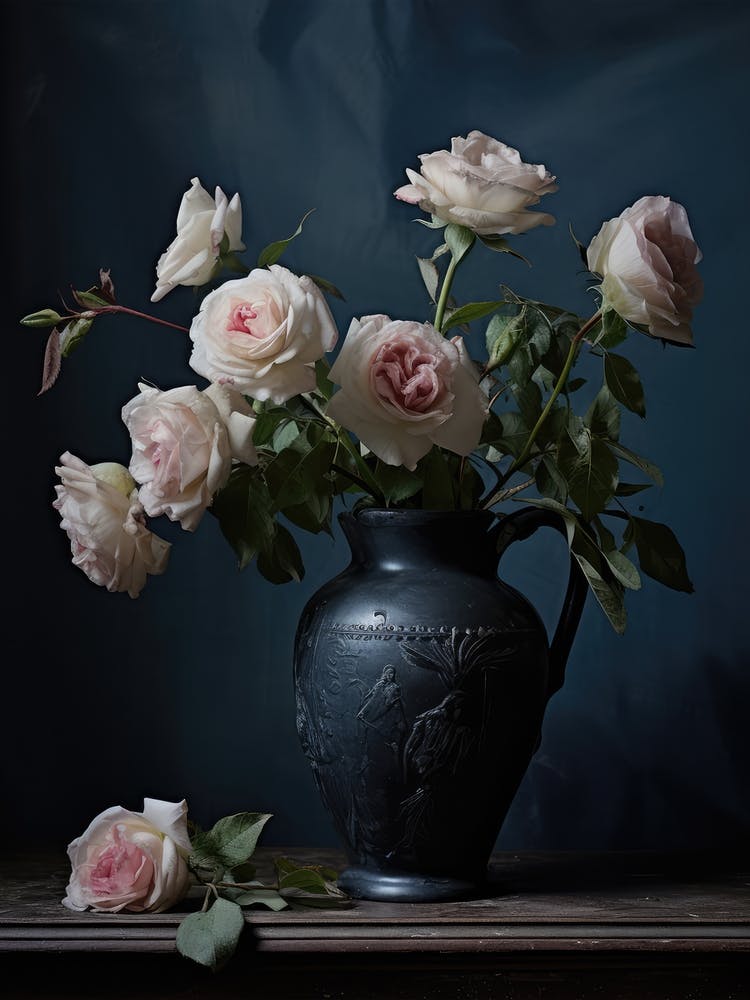 Dunkles Vintage Blumen Ölgemälde