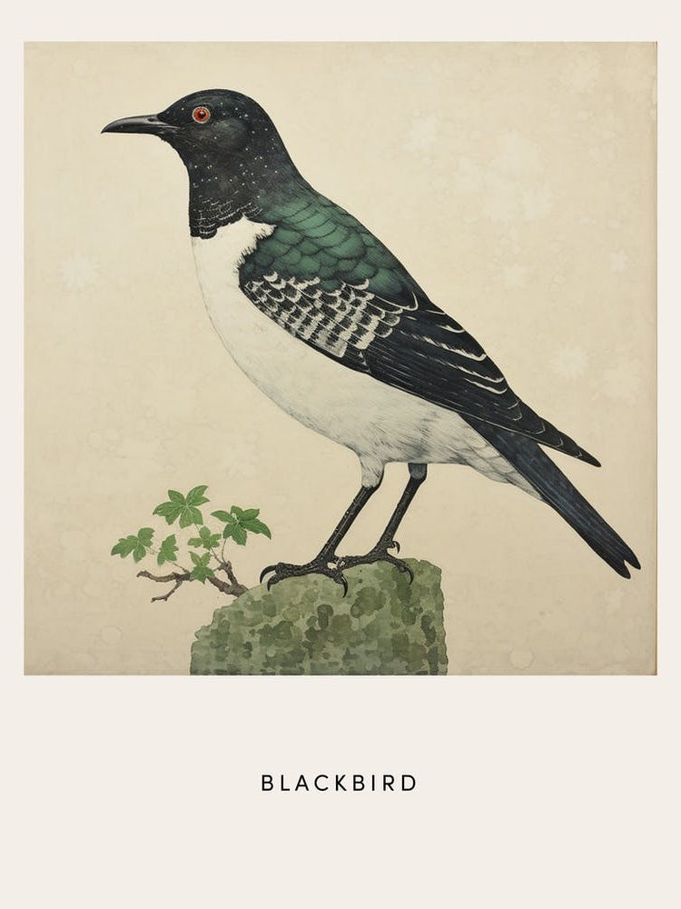 Ohara Koson Inspired Bird Painting Blackbird 3 Poster