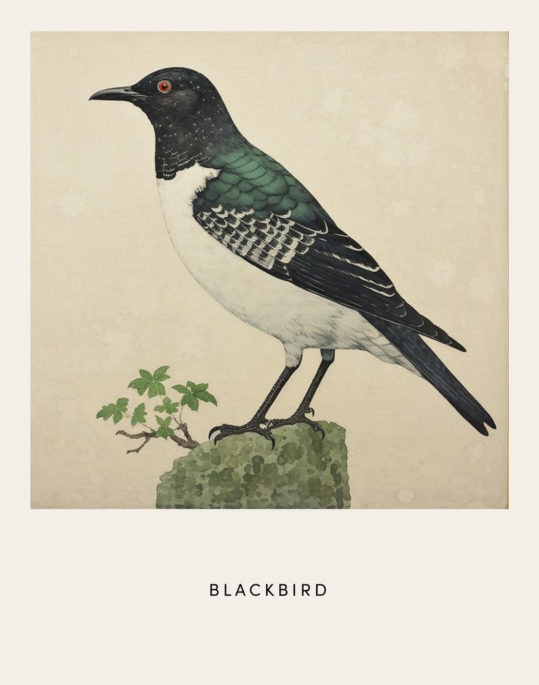 Ohara Koson Inspired Bird Painting Blackbird 3 Poster
