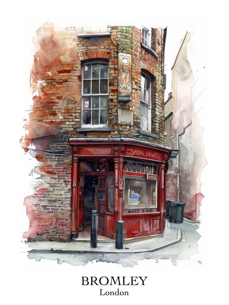 Bromley London Borough   Street Watercolour 1 Poster
