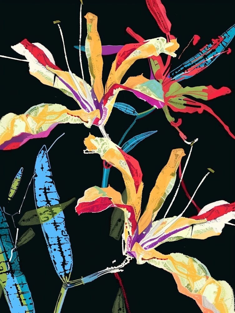 Neon Flowers On Black Kangaroo Paw 2