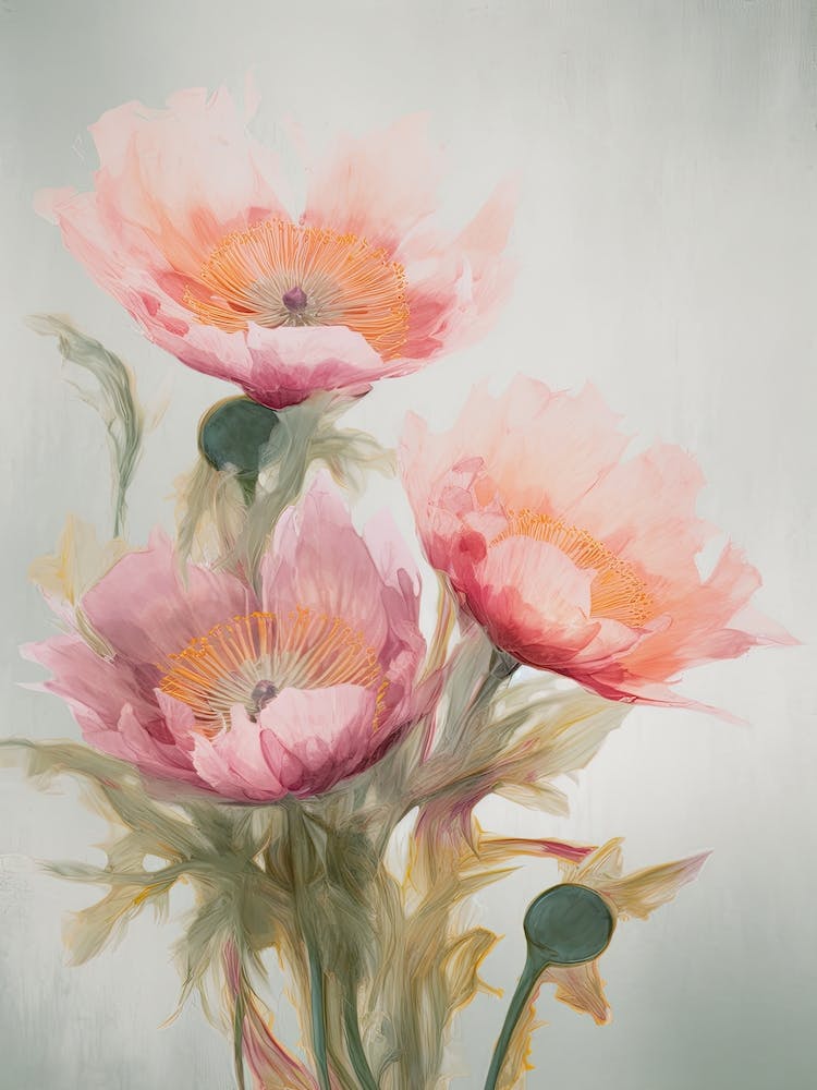 Proteas Flowers Acrylic Painting In Pastel Colours 1