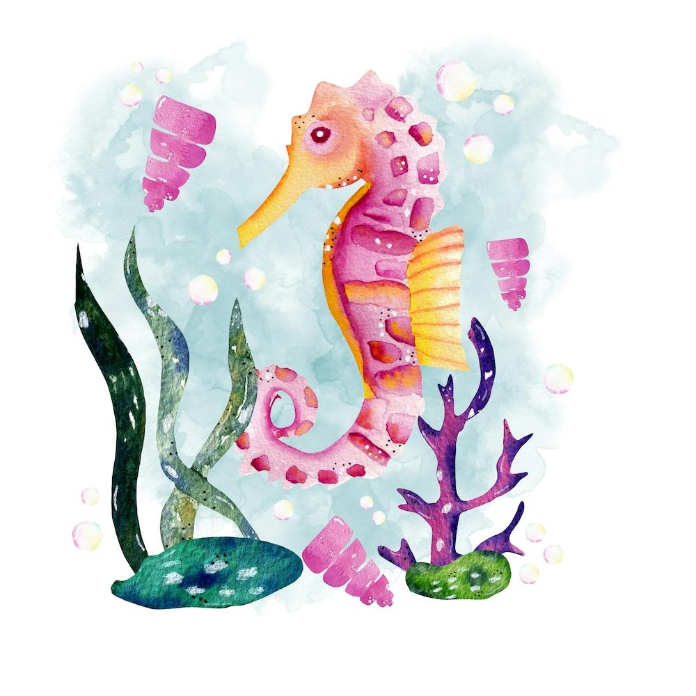 Watercolor Seahorse Square