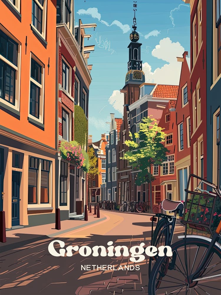Groningen Netherlands Streetview Art Illustration