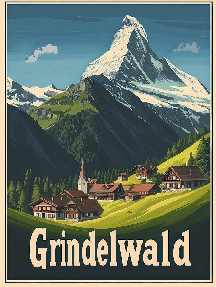 Aihrgdesign A Vintage Travel Poster Of Grindelwald Featuring 2