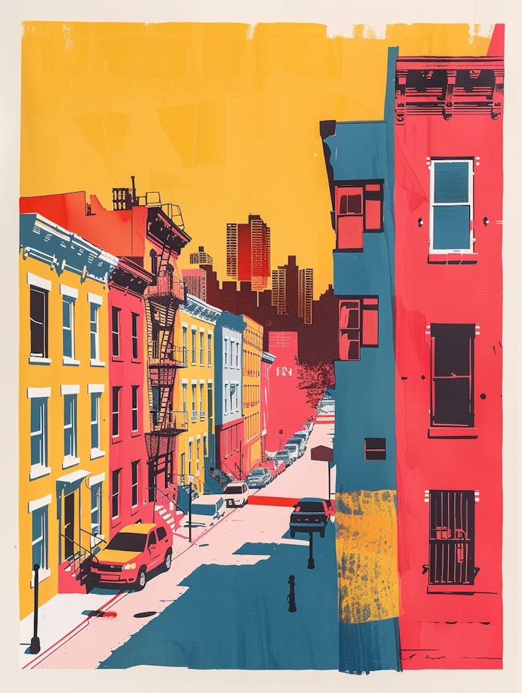 Bushwick New York Colourful Silkscreen Illustration 2