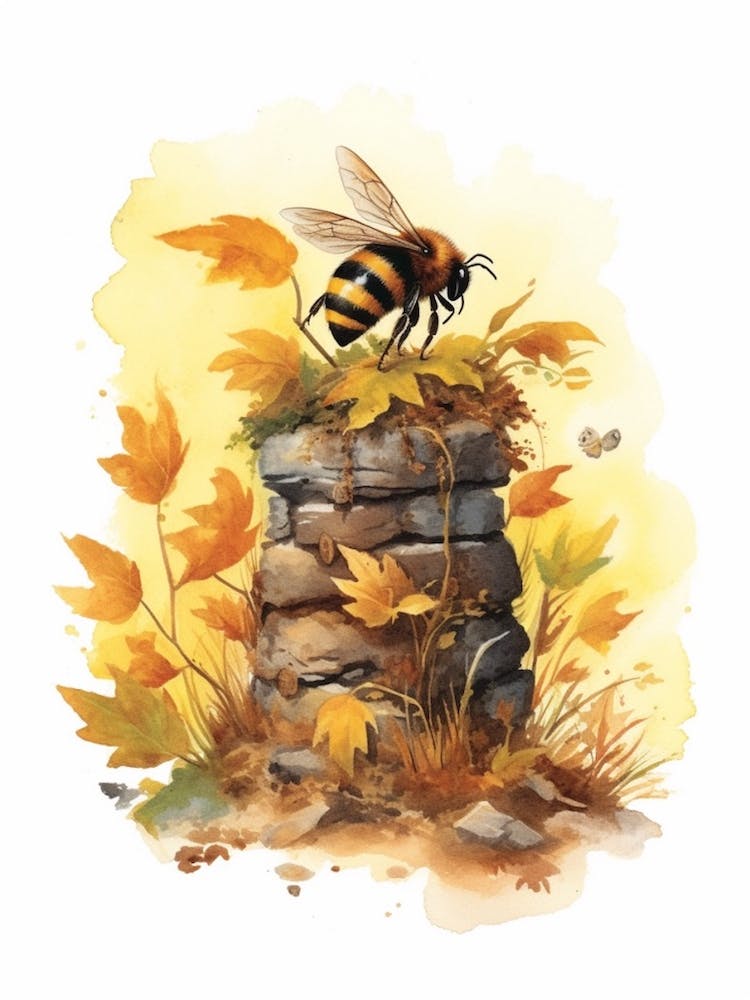 Brown Belted Bumble Bee Beehive Watercolour Illustration 1
