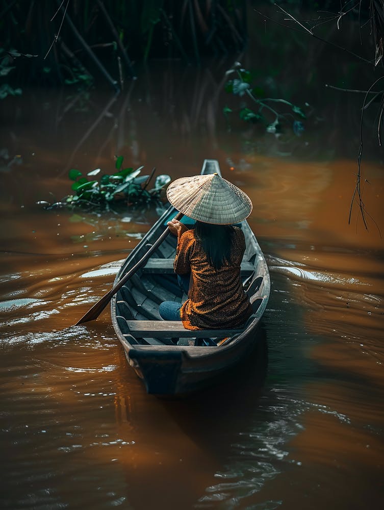 Asian Woman In A Boat
