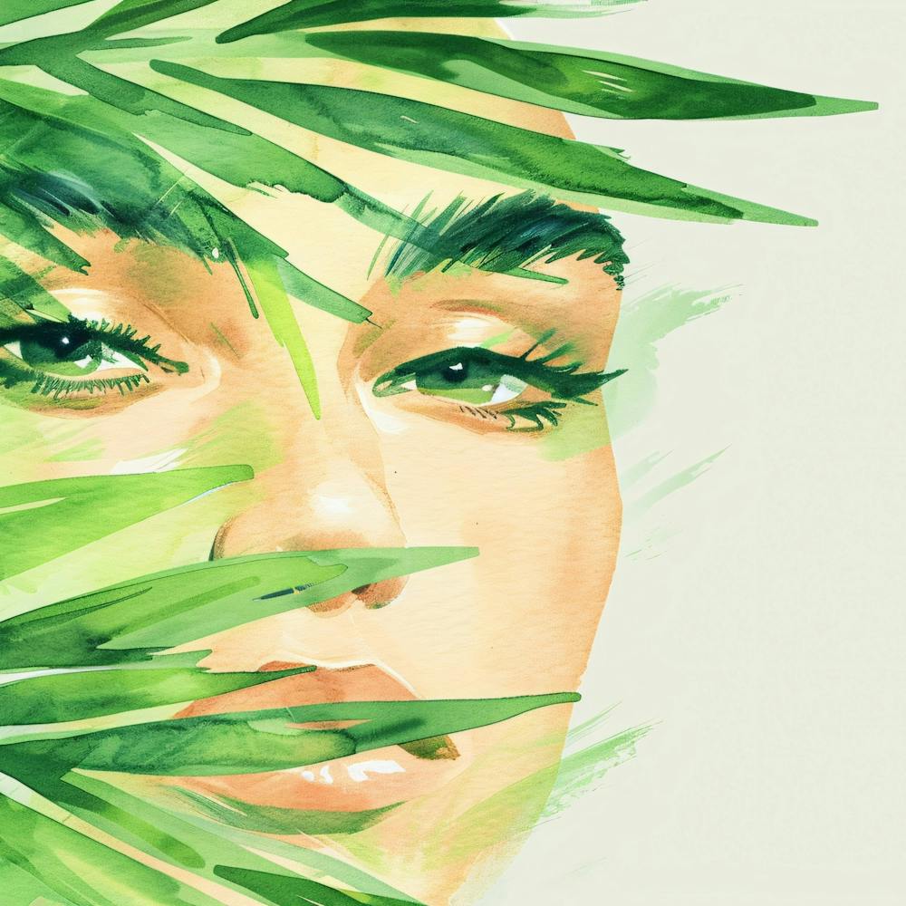 Watercolor Of A Woman With Green Leaves