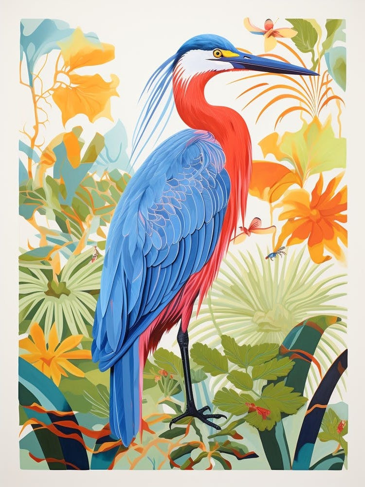 Colourful Bird Painting Great Blue Heron 3