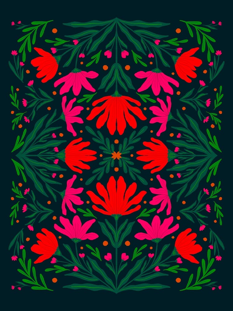 Kräftige rote und grüne Blumen