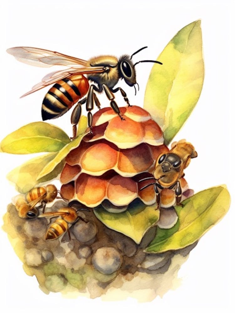 Leafcutter Ant Bee Beehive Watercolour Illustration 1
