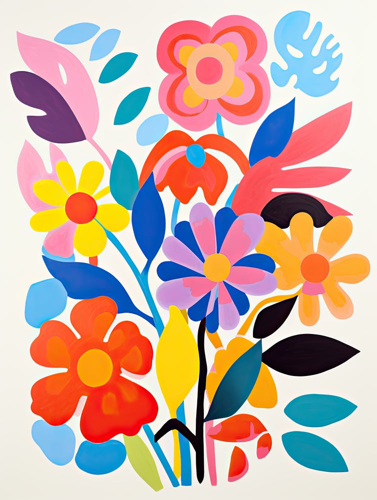 Whimsical Flower Ballet; Henri Matisse Style Colorful Flower Market