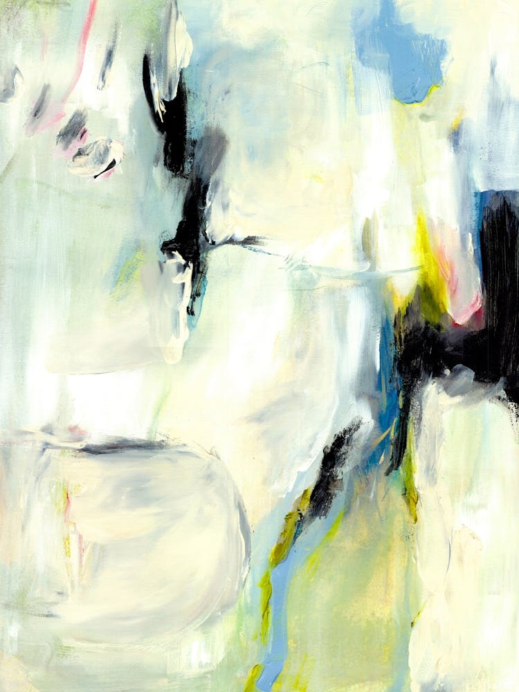 SEA OF CALM - Pastel and Neon Pink Yellow and Blue "Swimming" Abstract Painting by  "COLT X WILDE"